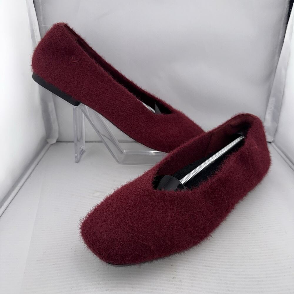 VIVAIA Margot 2.0‎ Fuzzy Knit Square Toe Flats Burgundy EU 42 US 11 Vegan Eco